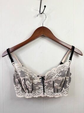 ELLE MACPHERSON INTIMATES Lace Bra SZ 34DD coquette dark romance pale pink black